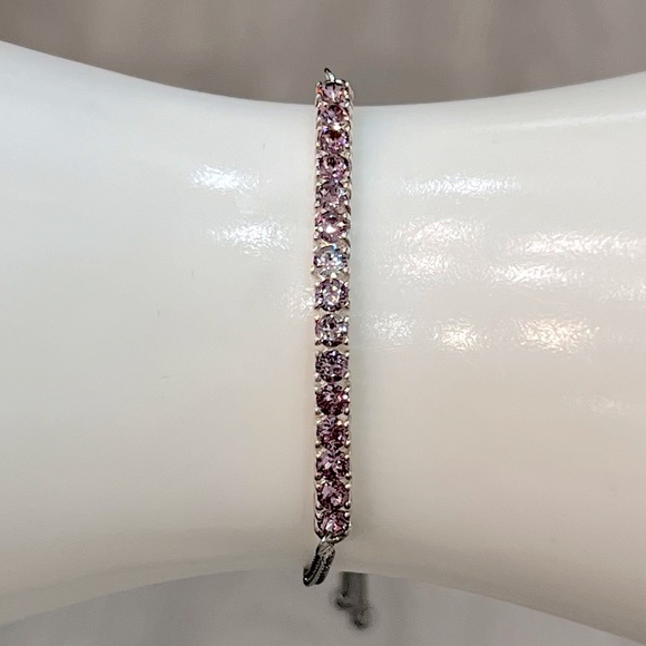 SWAROVSKI Antique Pink Crystal Sterling Silver BOLO Bar Bracelet - Picture 7 of 14